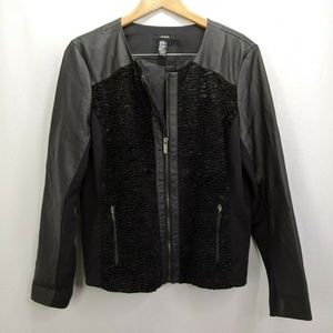 Alfani Knit Faux Fur Zip Front Black Jacket Size